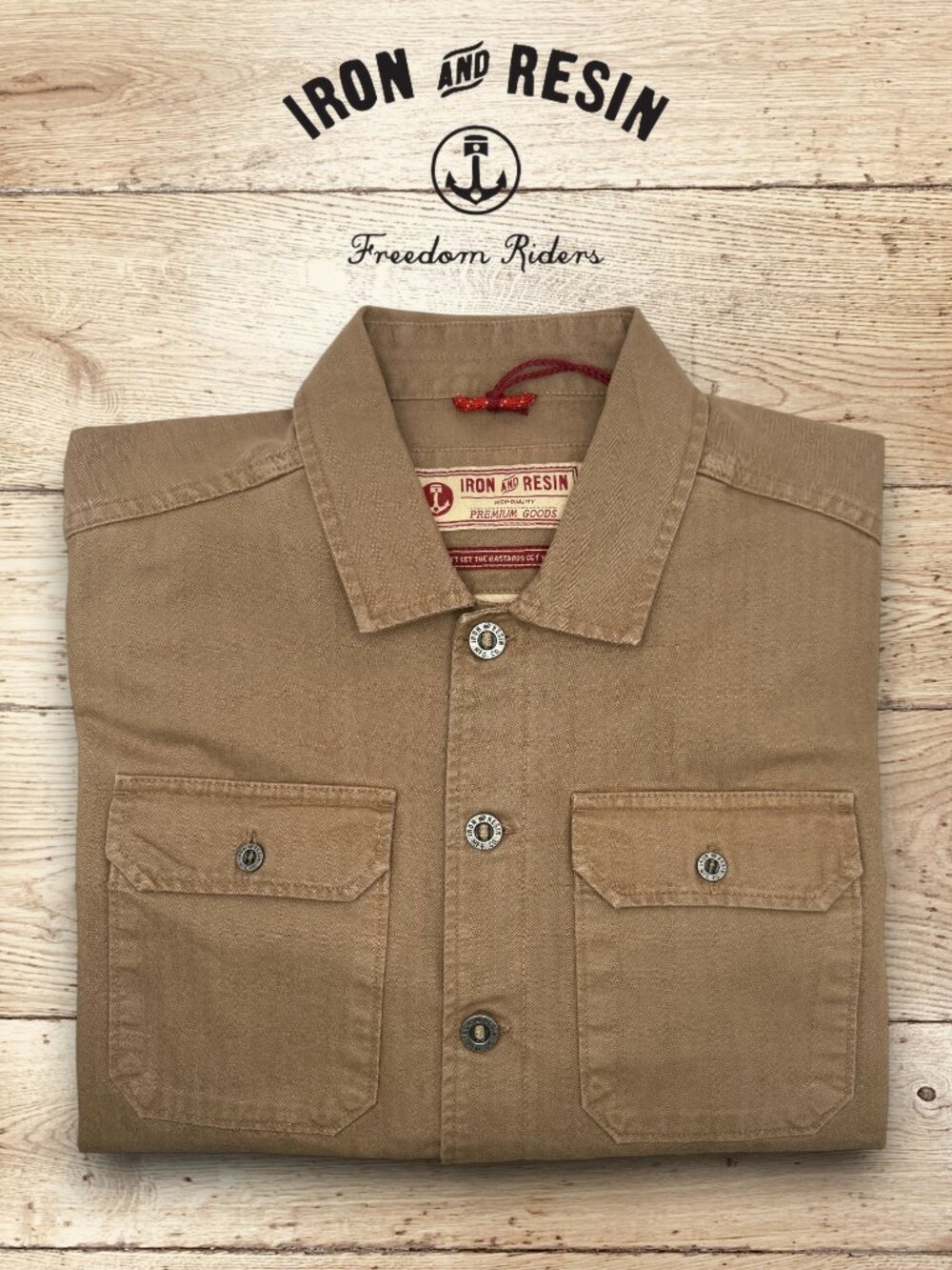 Iron & Resin Deadstock Overshirt Khaki Medium NWT Herringbone Shirt Jacket